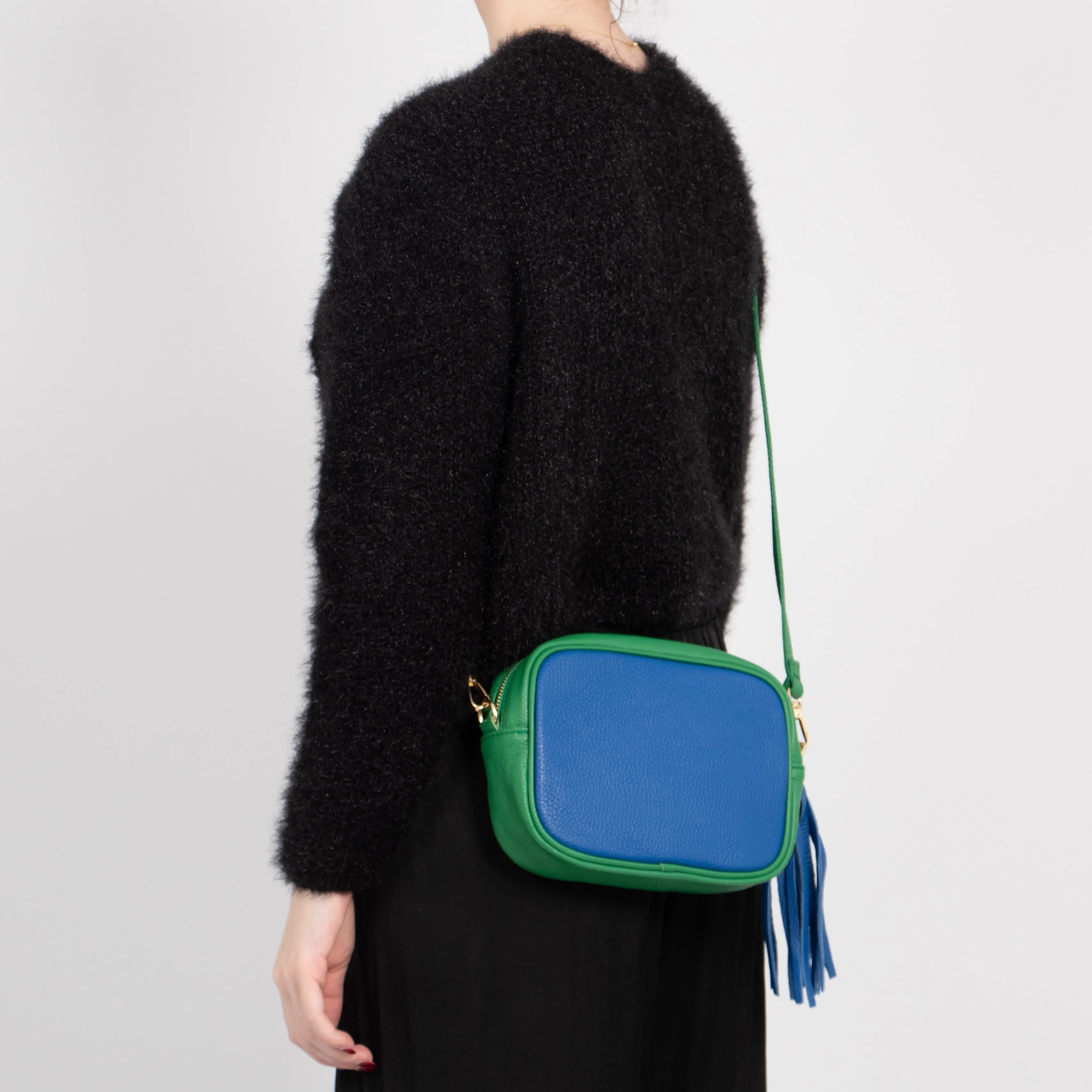 Beau - Italian Leather Crossbody Bag - Blue/Green, Pebbled