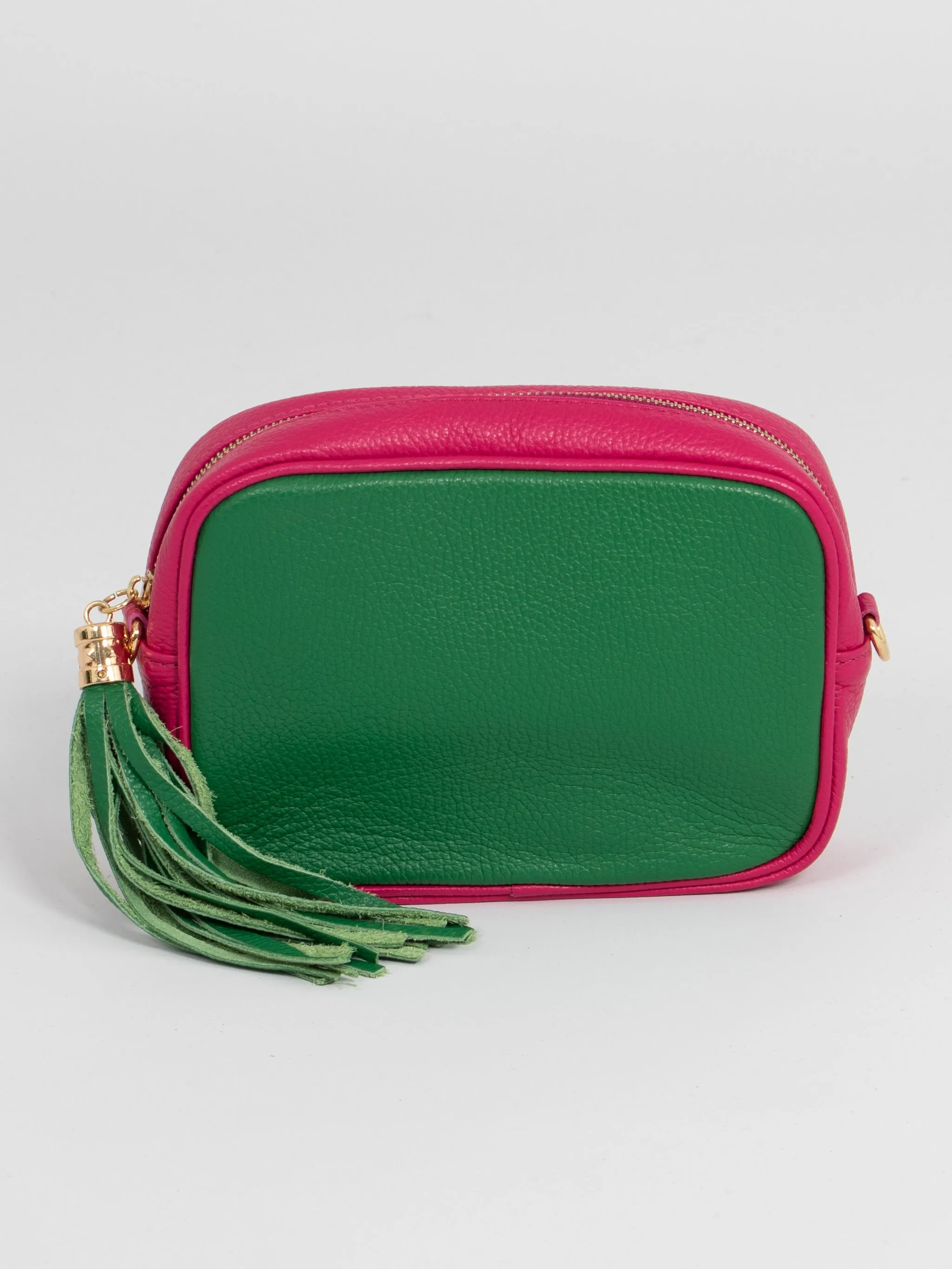 Beau - Italian Leather Crossbody Bag - Bright Green/Fuchsia, Pebbled