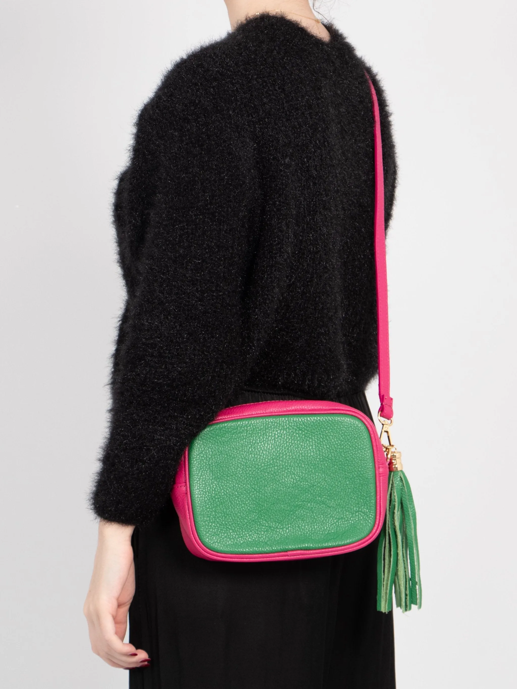 Beau - Italian Leather Crossbody Bag - Bright Green/Fuchsia, Pebbled