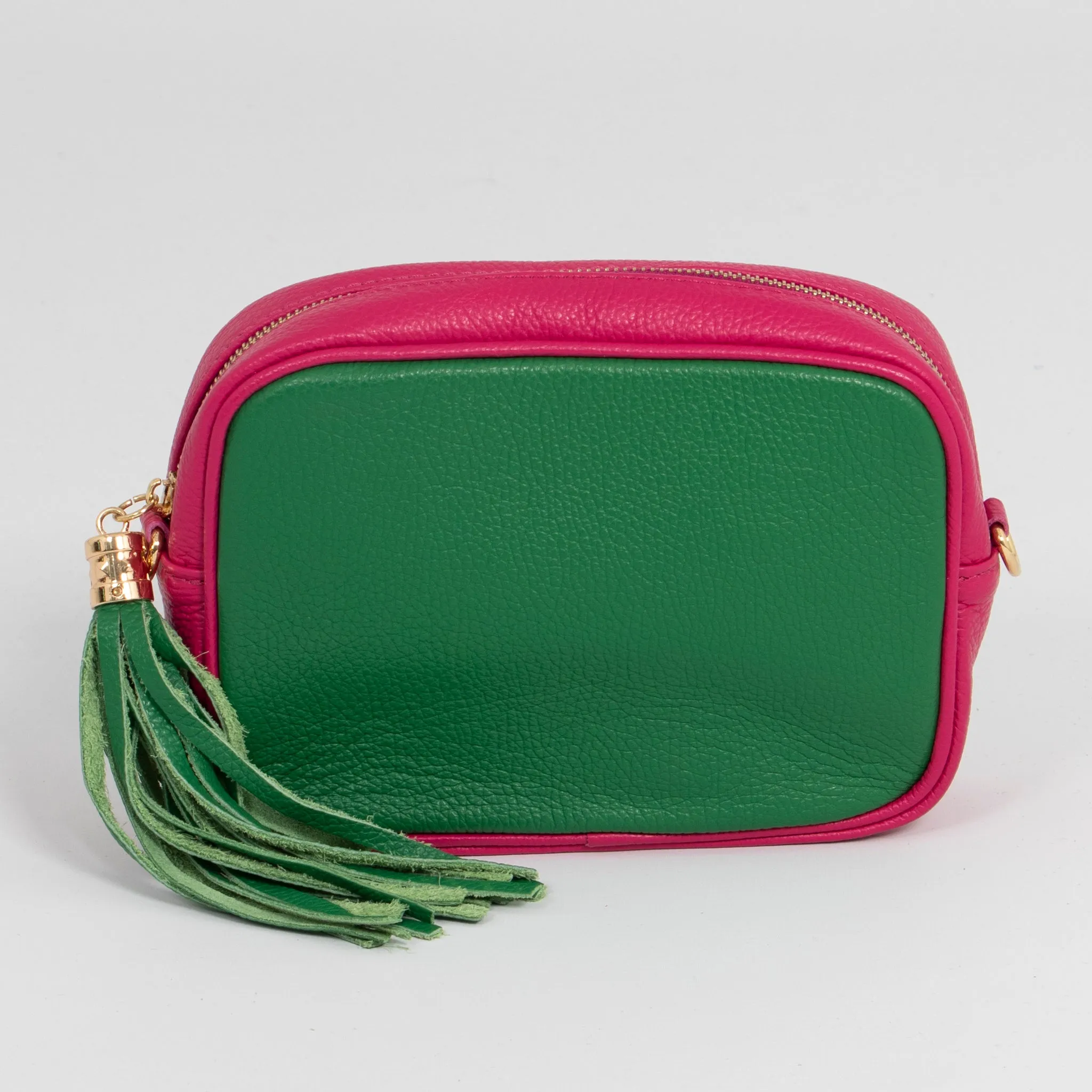Beau - Italian Leather Crossbody Bag - Bright Green/Fuchsia, Pebbled