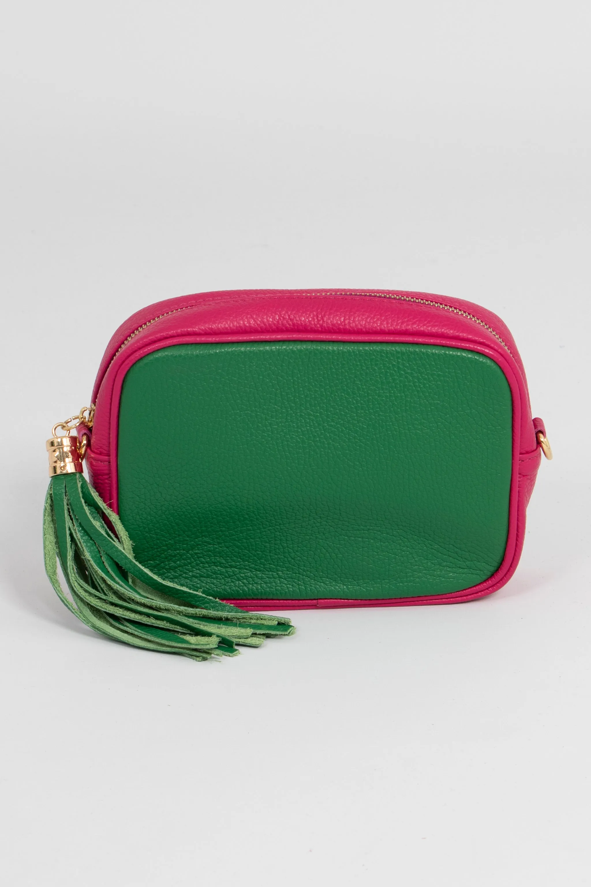 Beau - Italian Leather Crossbody Bag - Bright Green/Fuchsia, Pebbled