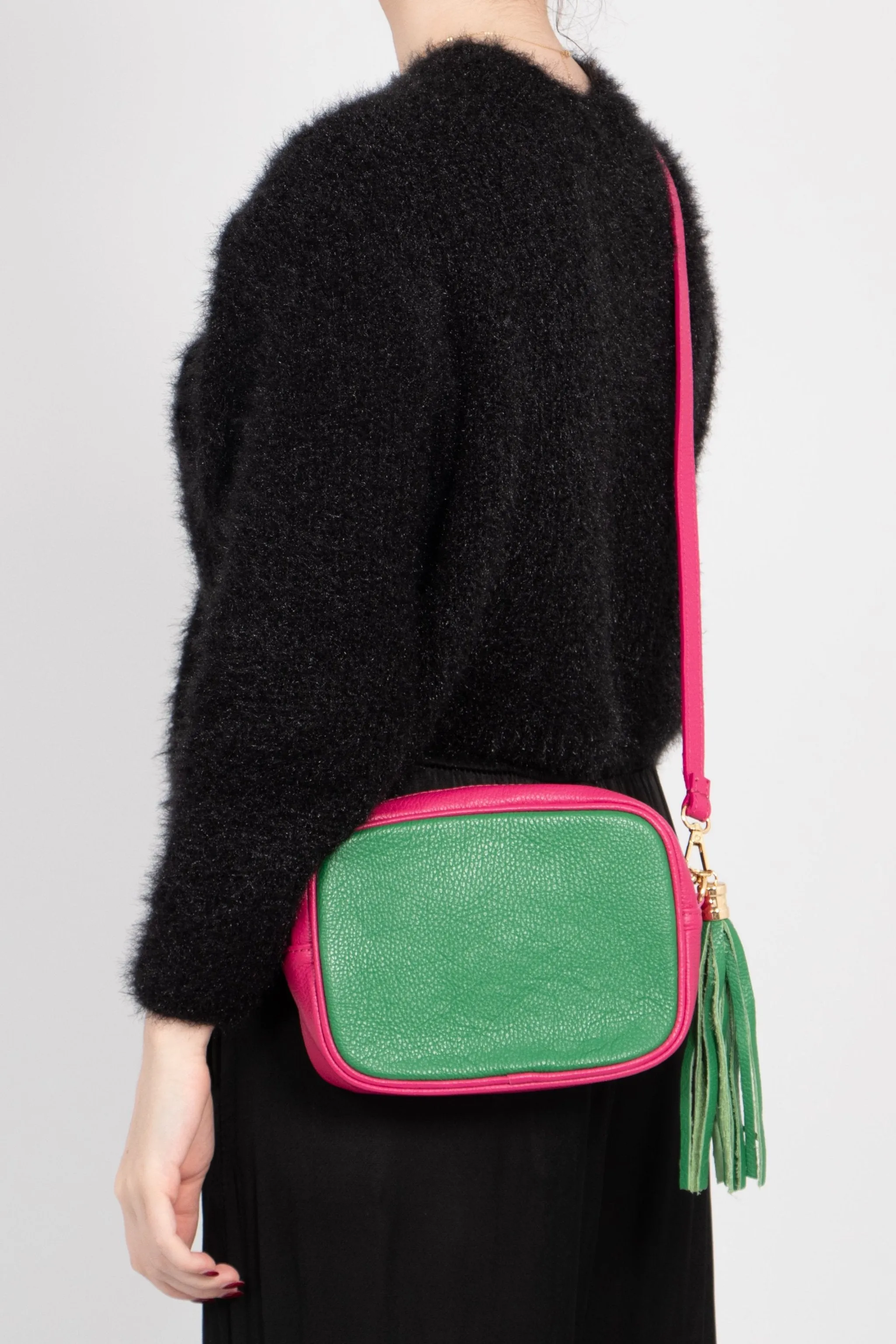 Beau - Italian Leather Crossbody Bag - Bright Green/Fuchsia, Pebbled