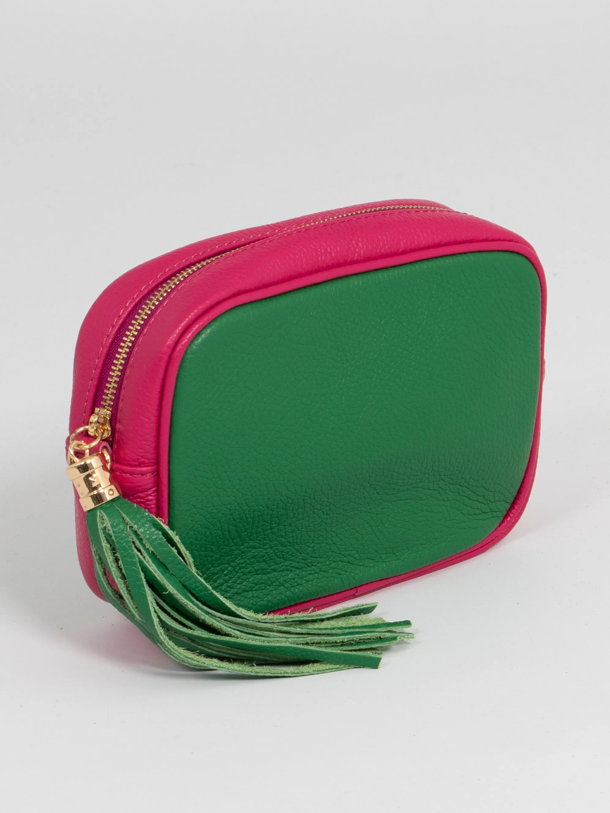 Beau - Italian Leather Crossbody Bag - Bright Green/Fuchsia, Pebbled