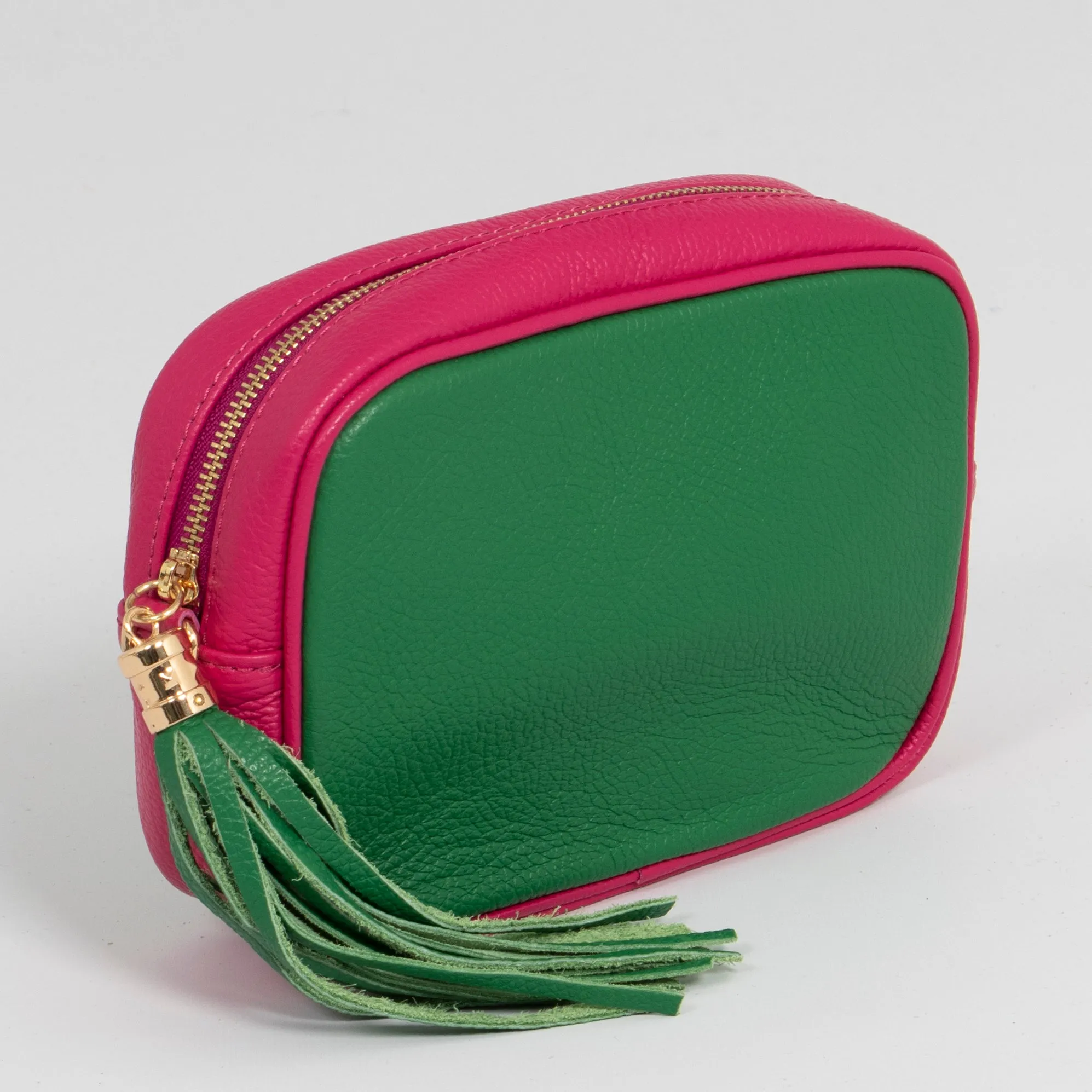 Beau - Italian Leather Crossbody Bag - Bright Green/Fuchsia, Pebbled