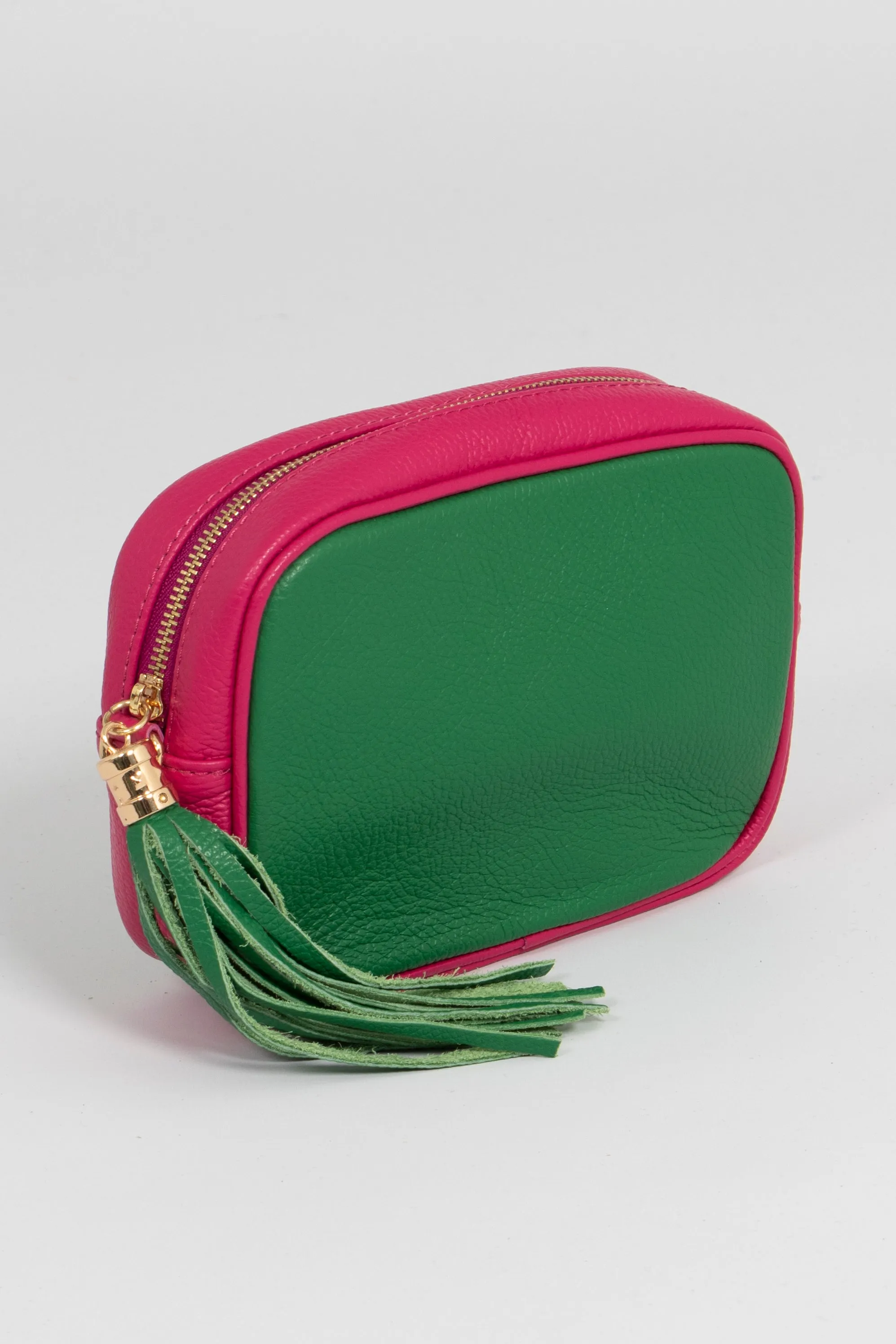 Beau - Italian Leather Crossbody Bag - Bright Green/Fuchsia, Pebbled