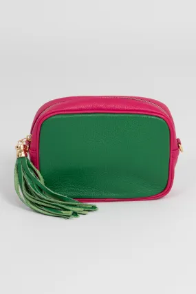 Beau - Italian Leather Crossbody Bag - Bright Green/Fuchsia, Pebbled