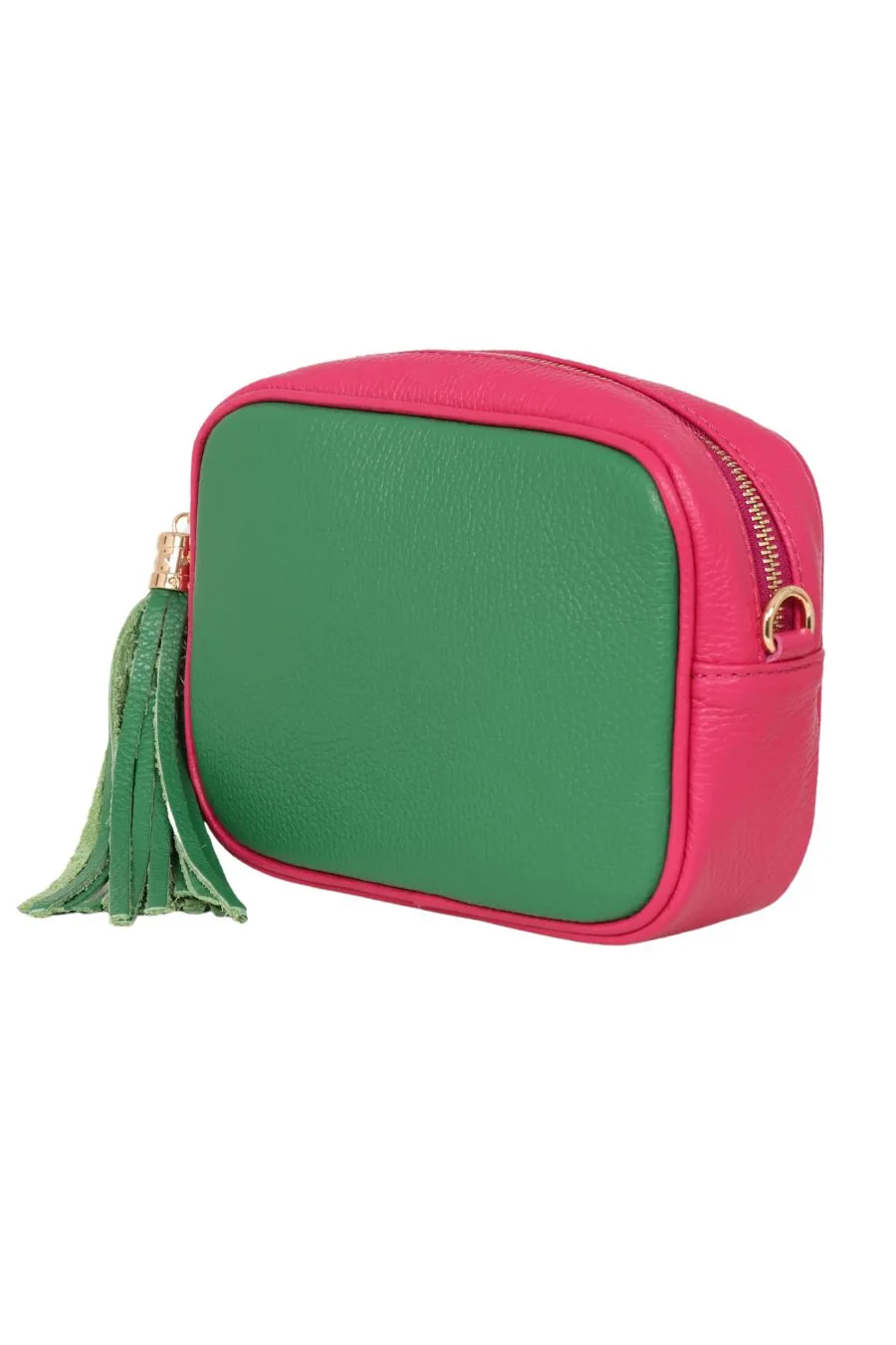 Beau - Italian Leather Crossbody Bag - Bright Green/Fuchsia, Pebbled