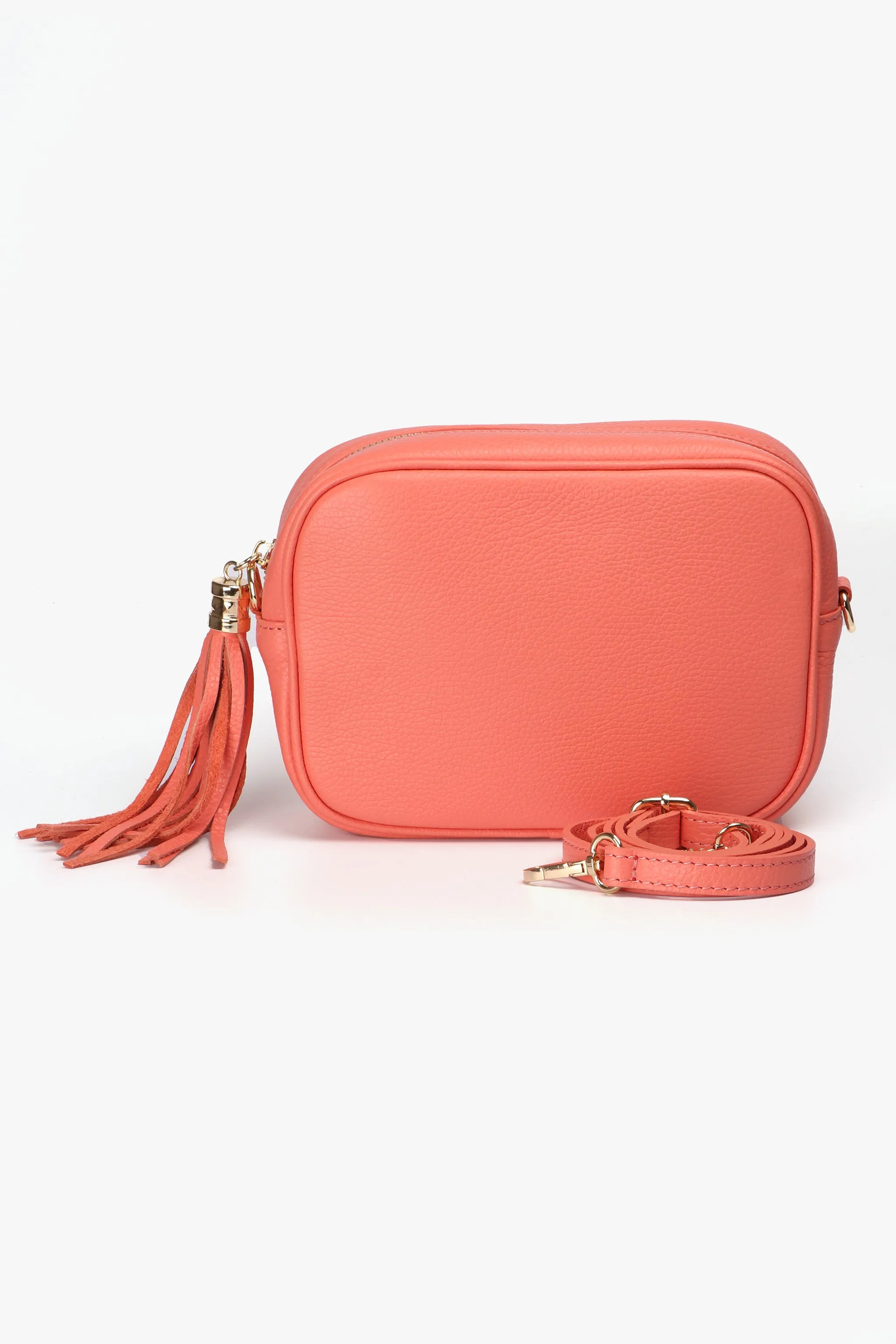 Beau - Italian Leather Crossbody Bag - Coral, Pebbled