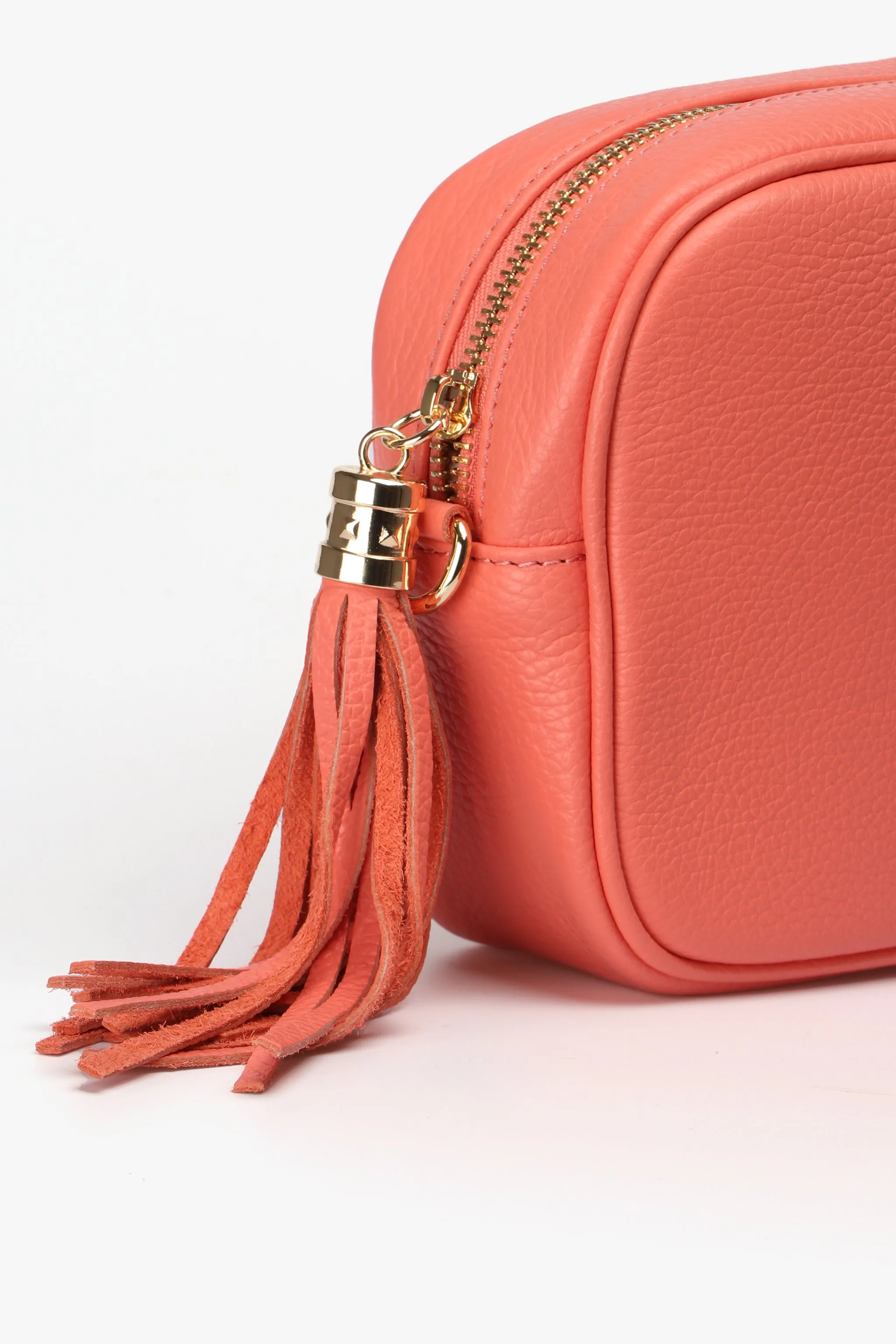 Beau - Italian Leather Crossbody Bag - Coral, Pebbled