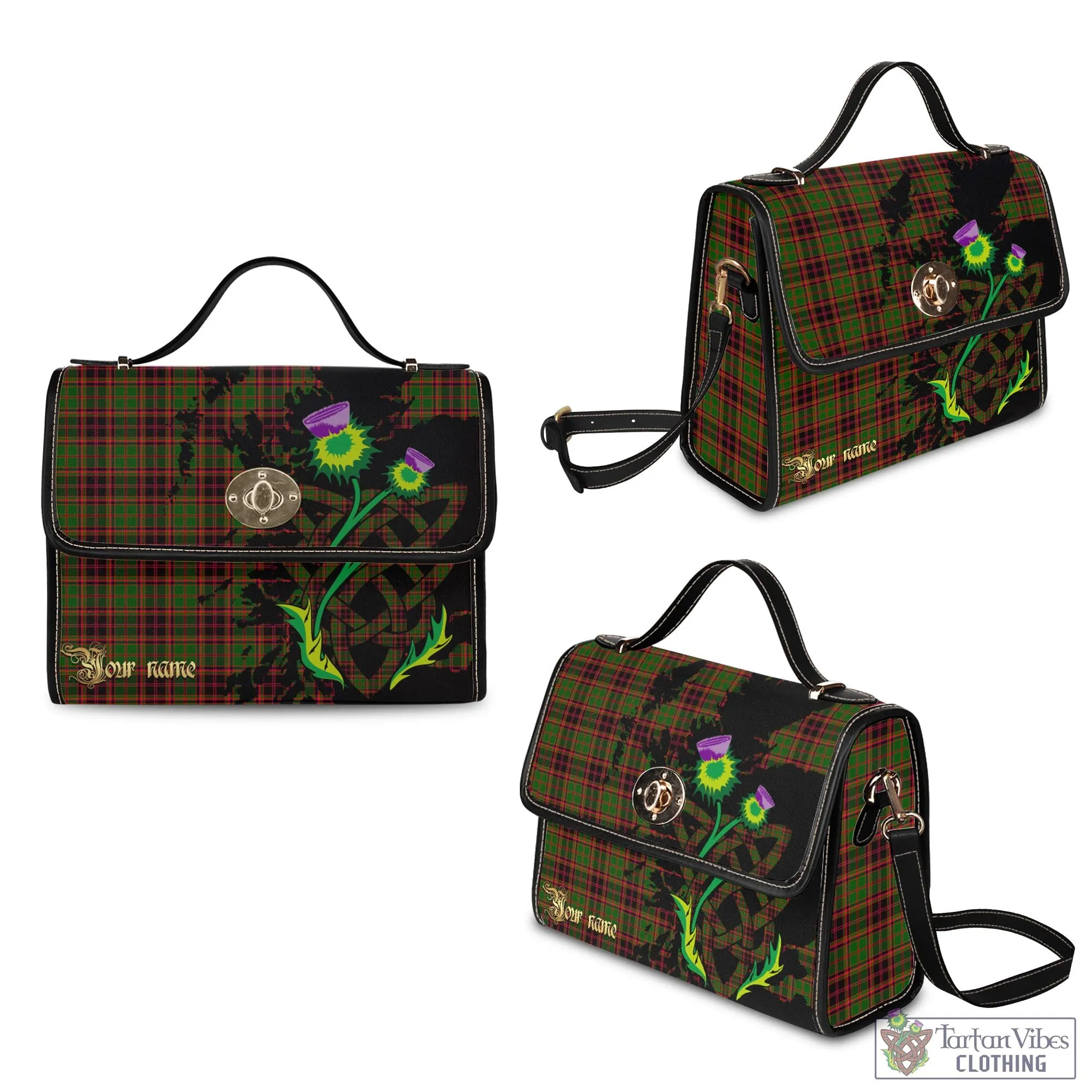 Buchan Tartan Waterproof Canvas Bag with Scotland Map and Thistle Celtic Accents