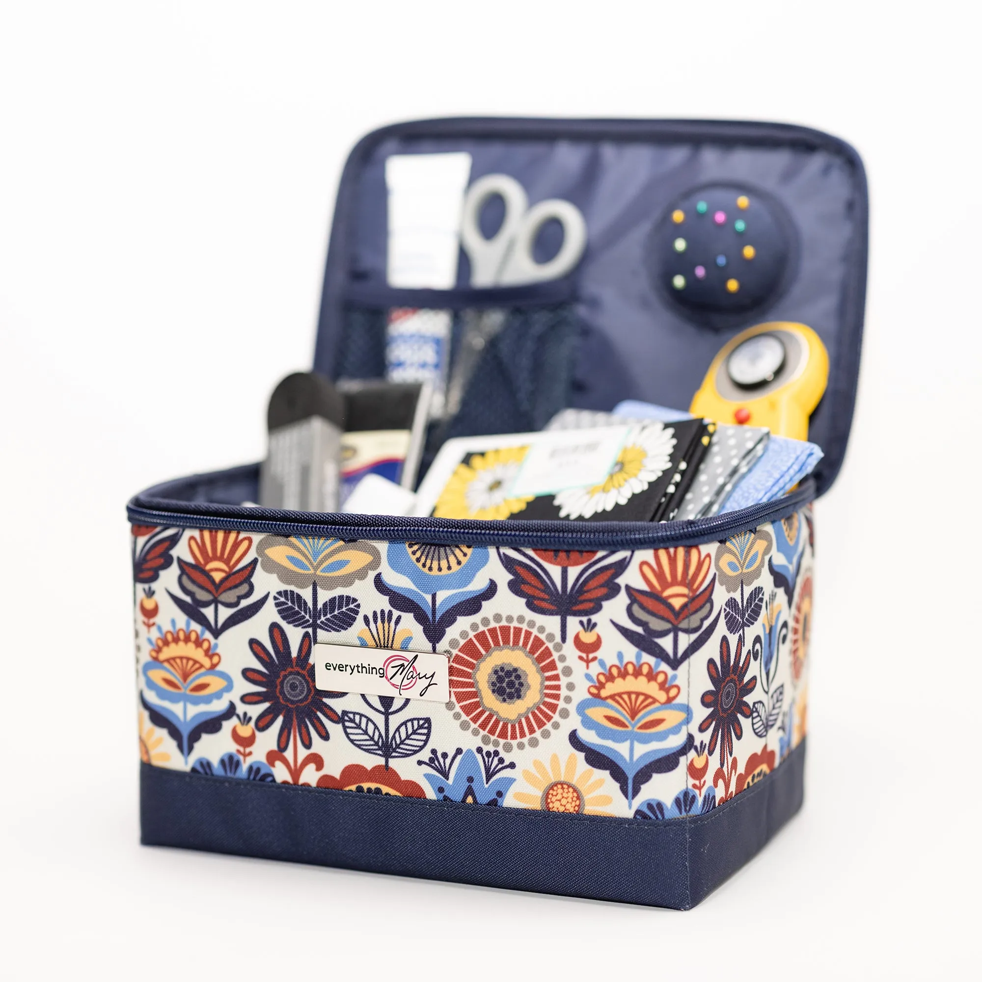 Collapsible Sewing Kit Organizer Box, Blue & Tan