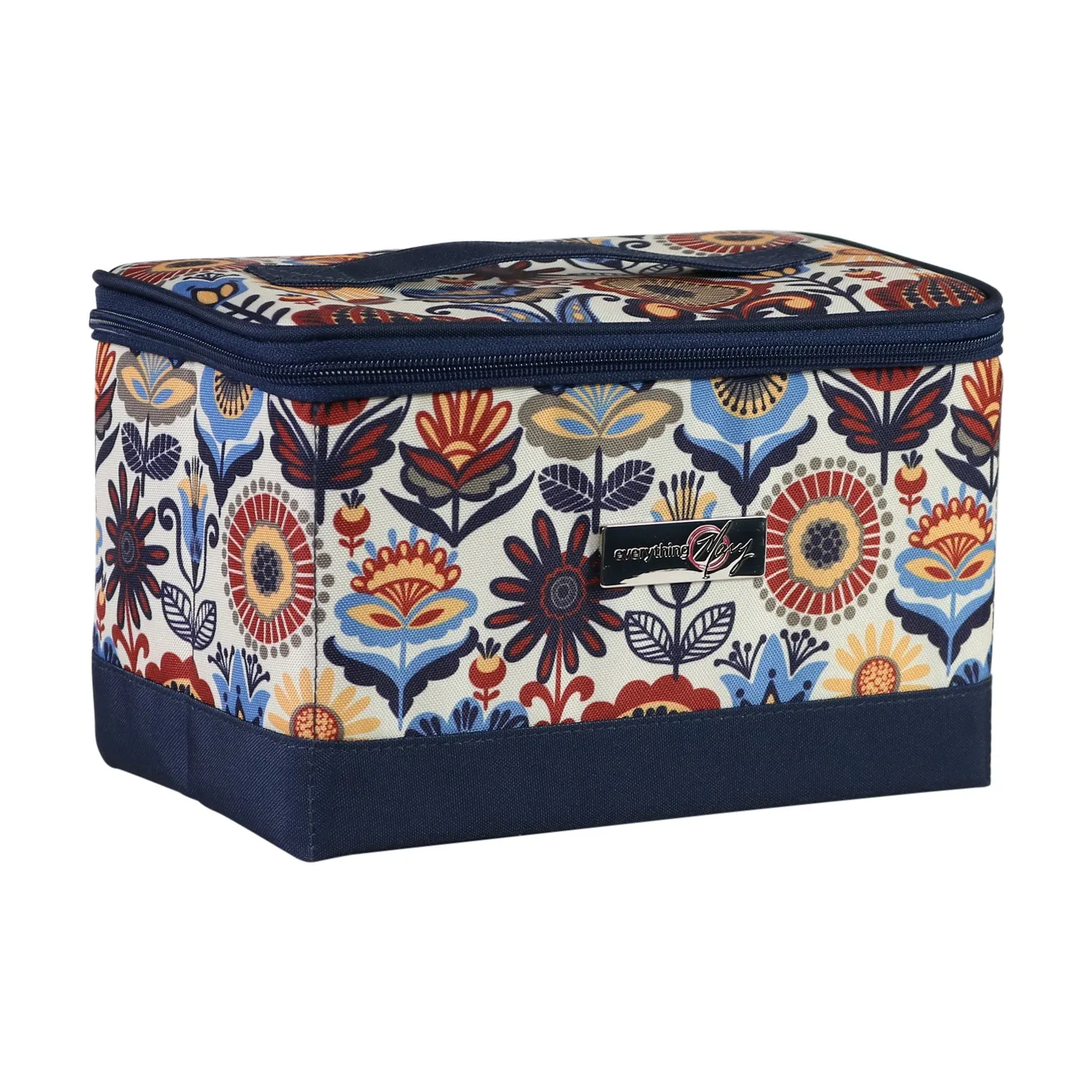 Collapsible Sewing Kit Organizer Box, Blue & Tan