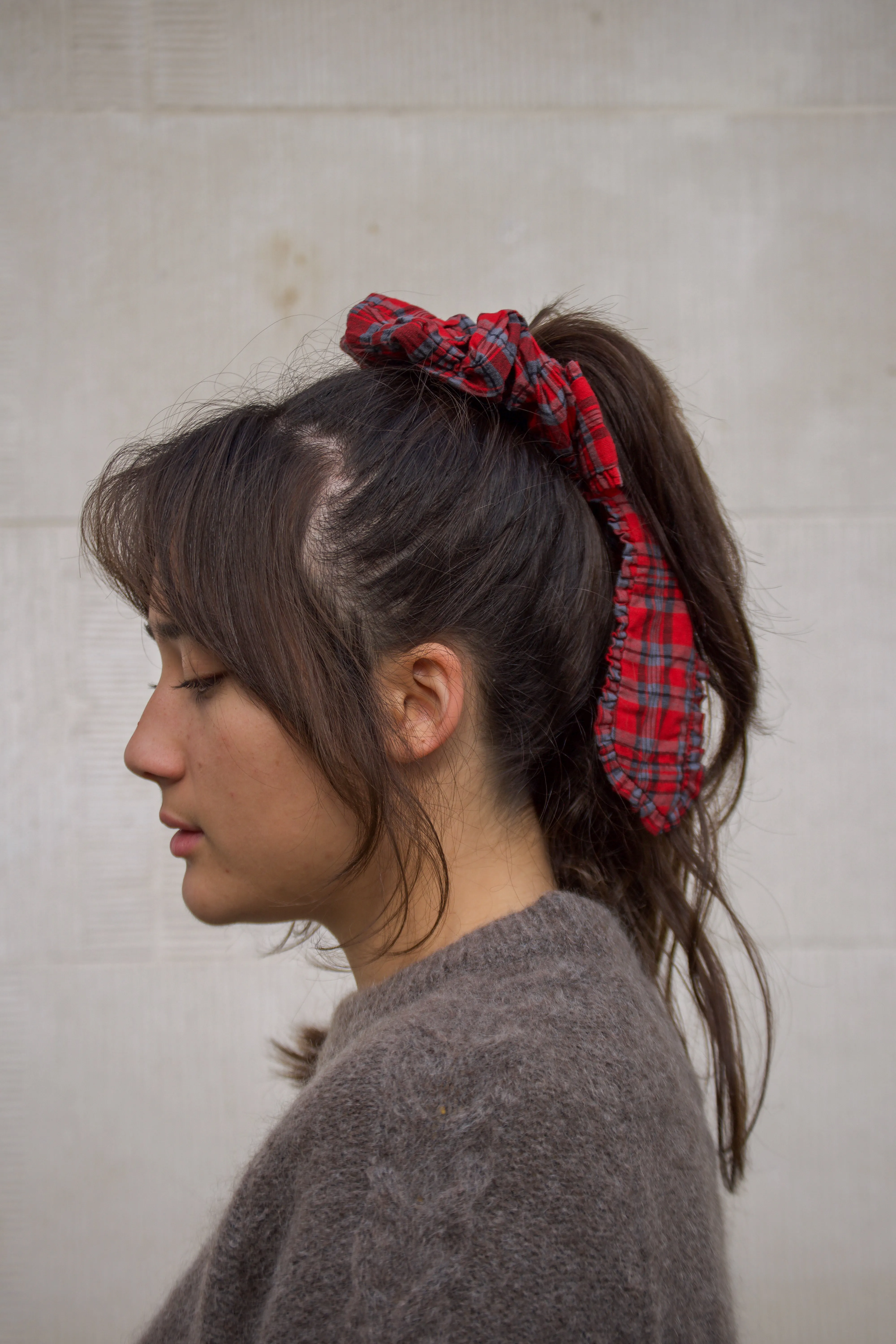 Damson Madder Red Check Bow Scrunchie