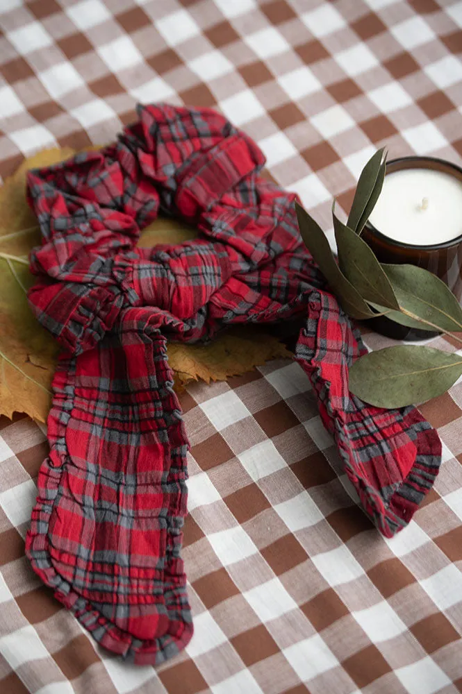 Damson Madder Red Check Bow Scrunchie