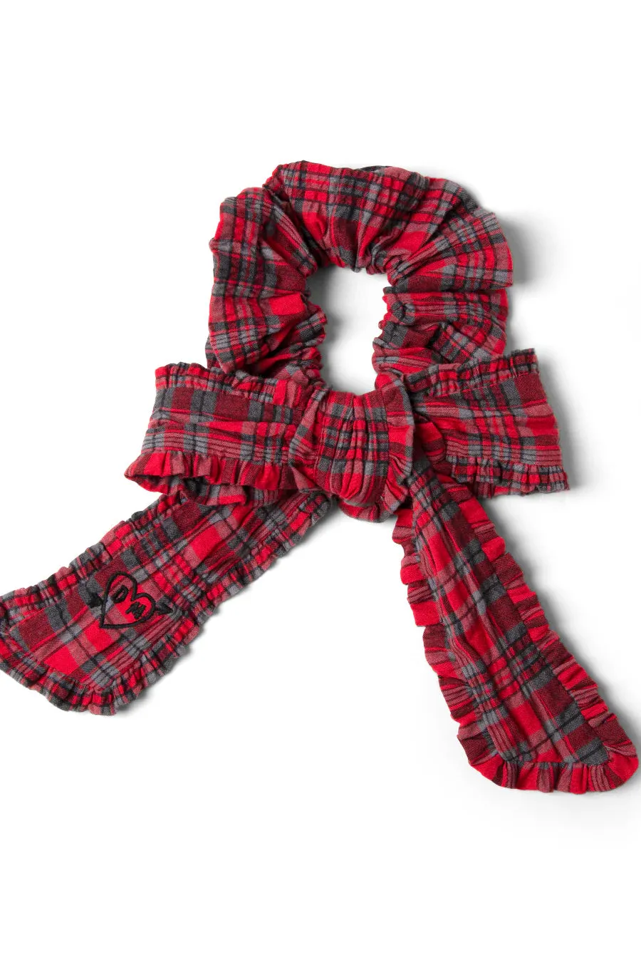Damson Madder Red Check Bow Scrunchie