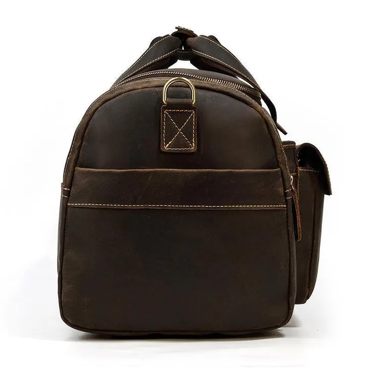 Dark Brown Full Grain Leather Travel Weekender Duffel Bag