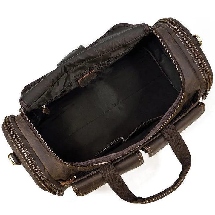 Dark Brown Full Grain Leather Travel Weekender Duffel Bag