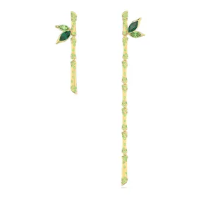 Dellium Drop Asymmetric Design Bamboo Green Gold-tone Plated Earrings 5645372