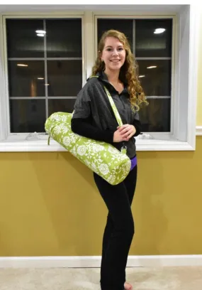 Drawstring Yoga Bag with pocket - Green floral