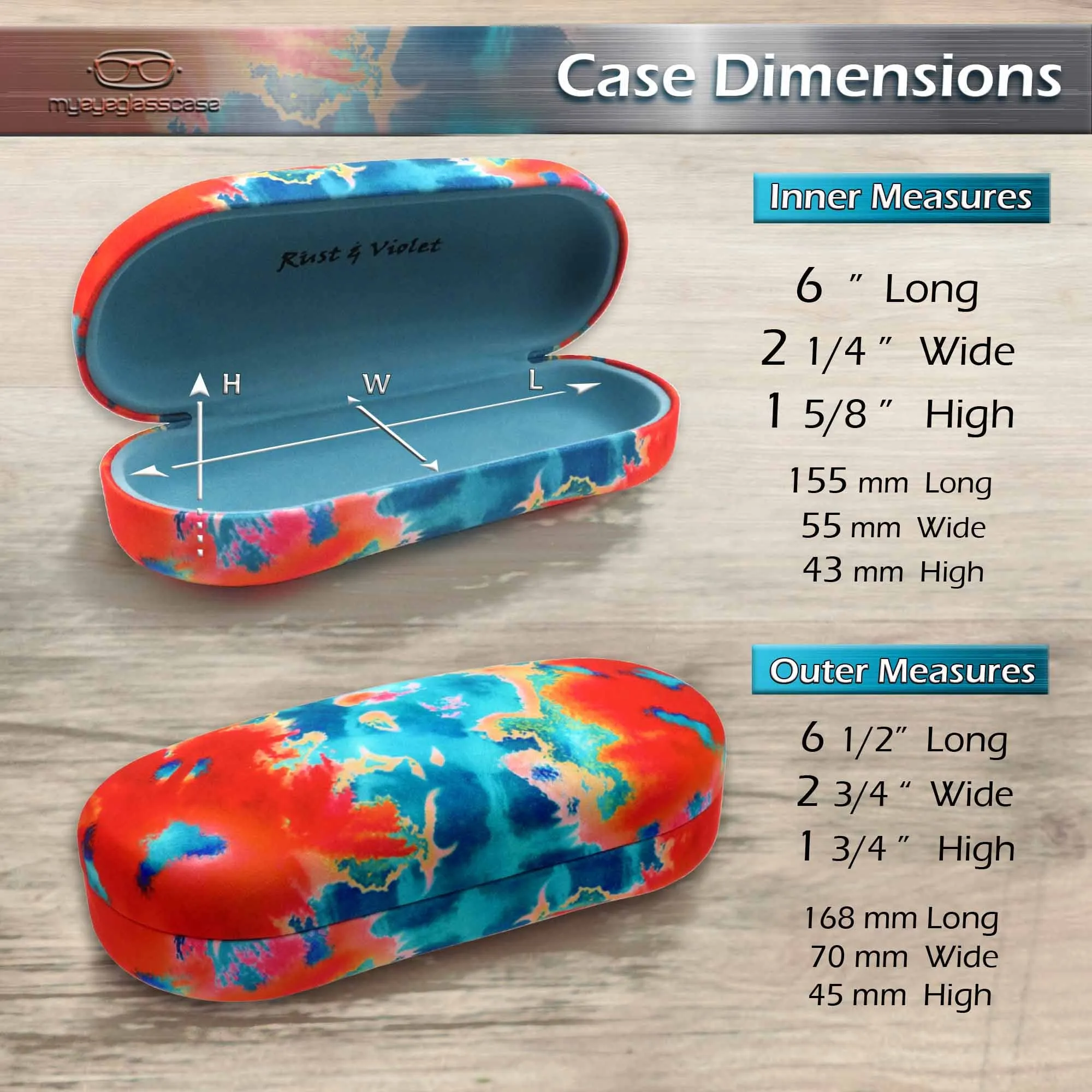 Hard Sunglasses Case in a Tie Dye Orange Blue With Pouch & Cloth for Medium- Large Frames (AS87 TD ORG)