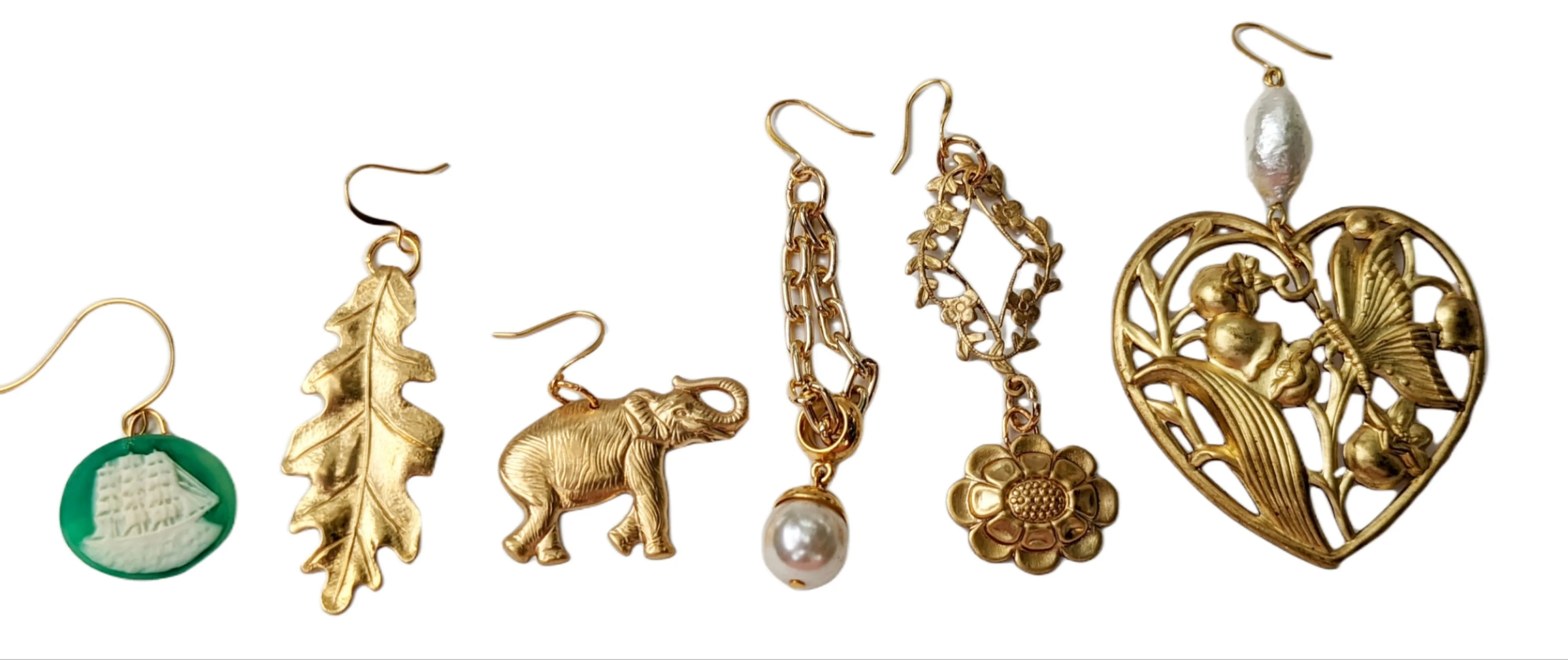 Heart Earrings with Vintage 1950s Cotton Pearls - Designed by Award-Winning Artist Sugar Gay Isber