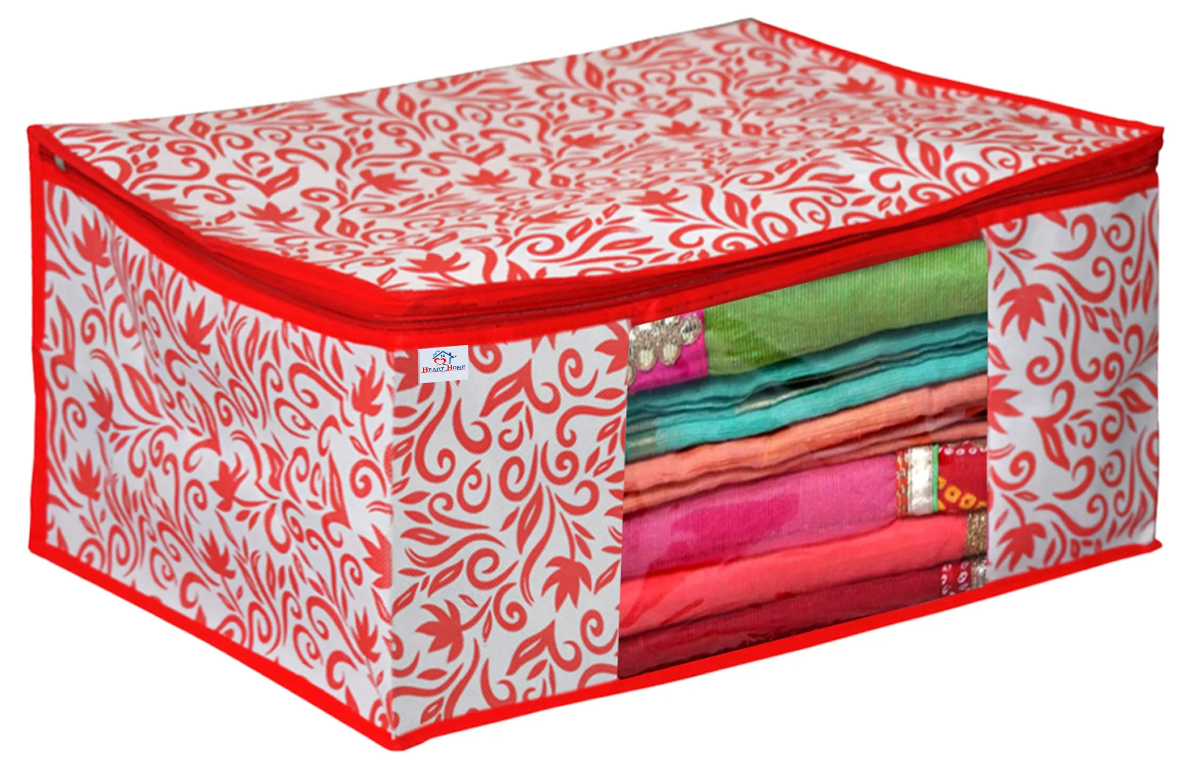 Heart Home Floral Printed Non-Woven Saree Cover, Clothes Organiser, Storage Bag For Wardrobe With Tranasparent Window- Pack of 6 (Pink)-HS43HEARTH26112