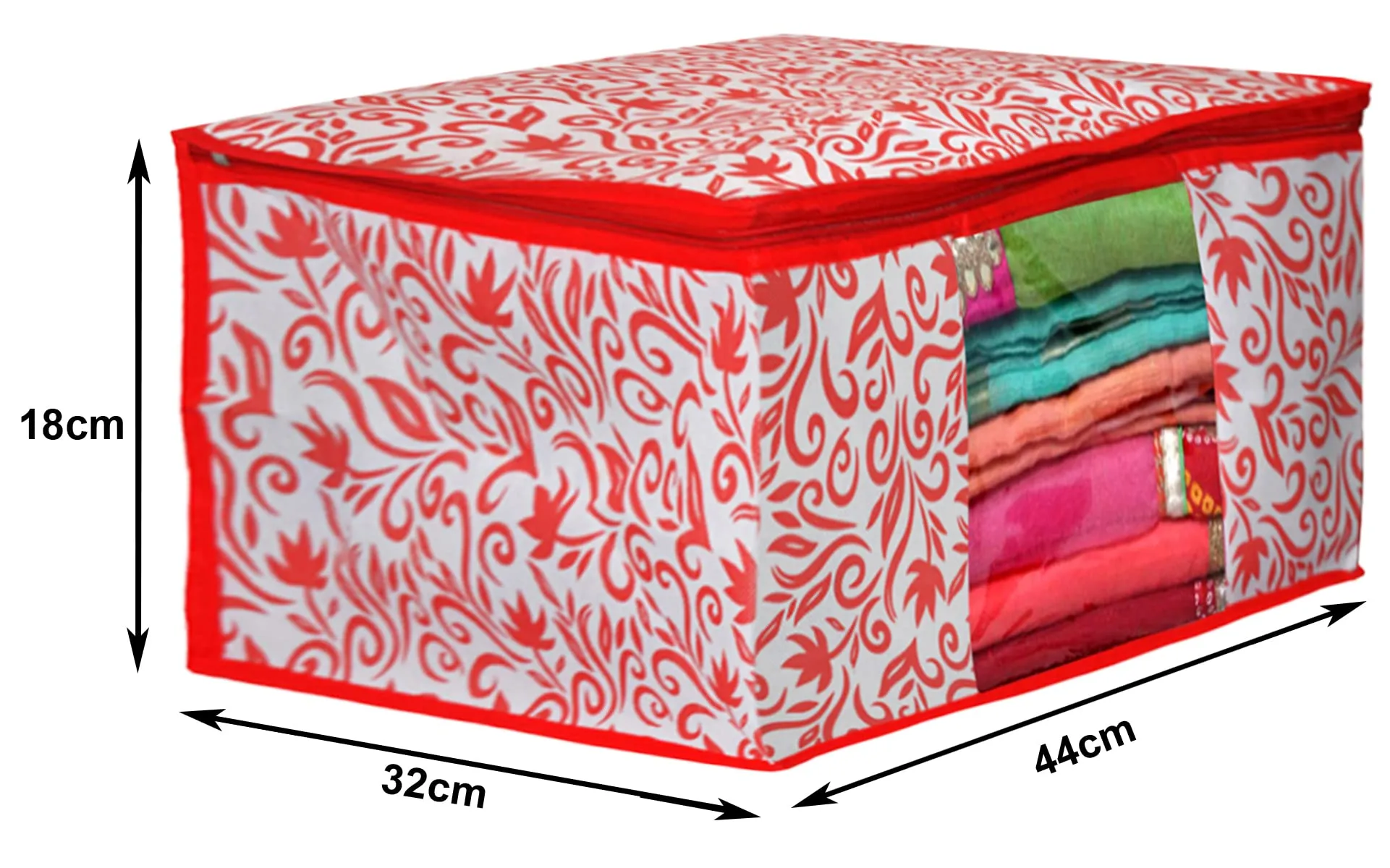 Heart Home Floral Printed Non-Woven Saree Cover, Clothes Organiser, Storage Bag For Wardrobe With Tranasparent Window- Pack of 6 (Pink)-HS43HEARTH26112