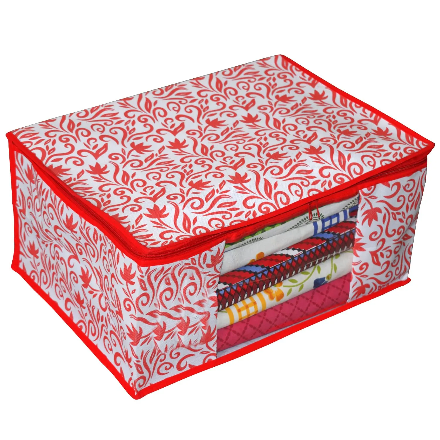 Heart Home Floral Printed Non-Woven Saree Cover, Clothes Organiser, Storage Bag For Wardrobe With Tranasparent Window- Pack of 6 (Pink)-HS43HEARTH26112