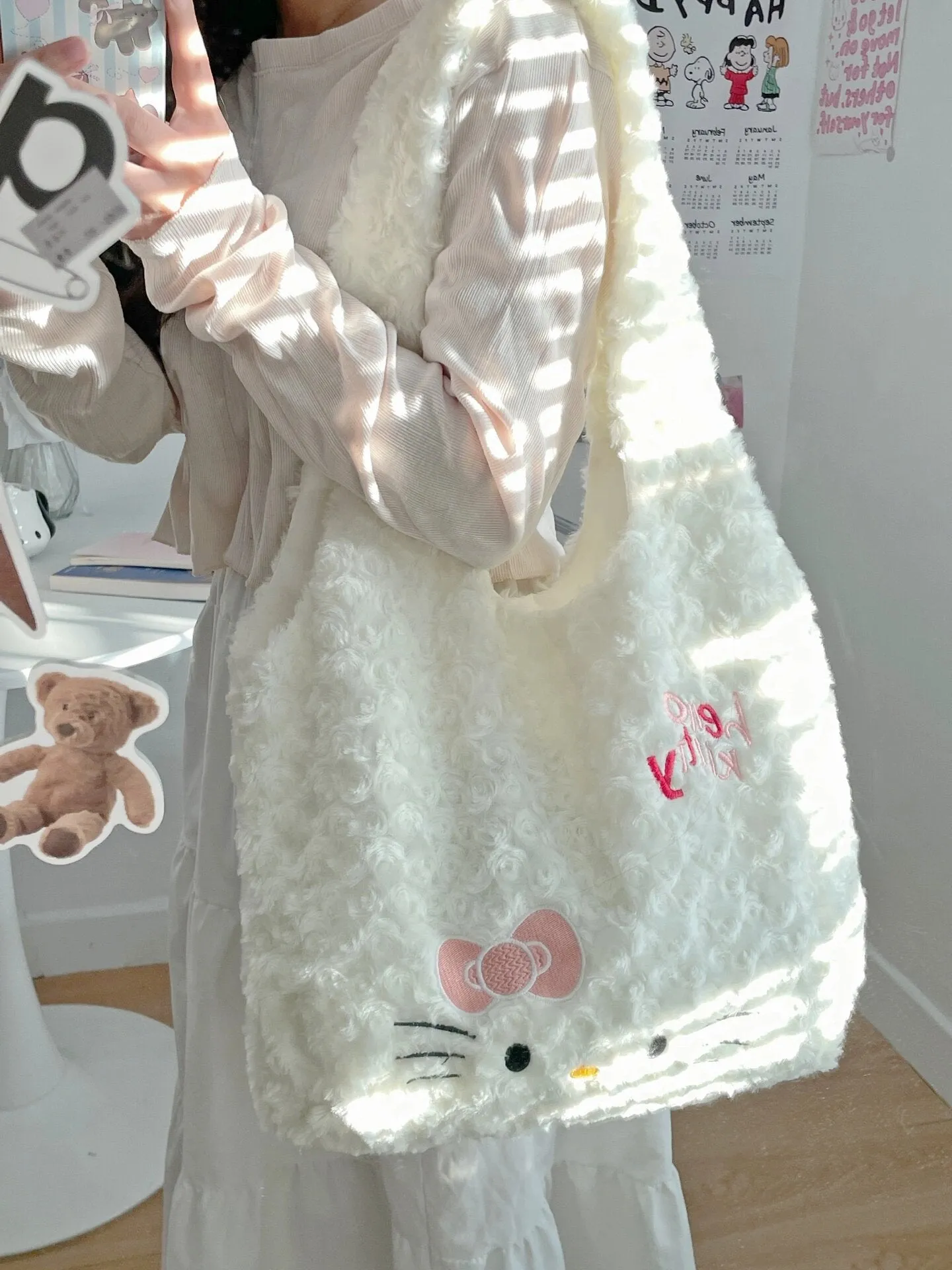 Hello Kitty Cute Plush Tote Bag for Women Kawaii Carry On