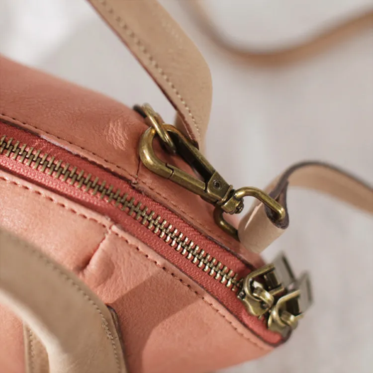 Ladies Small Pink Leather Satchel Handbags Over The Shoulder Purse for Women