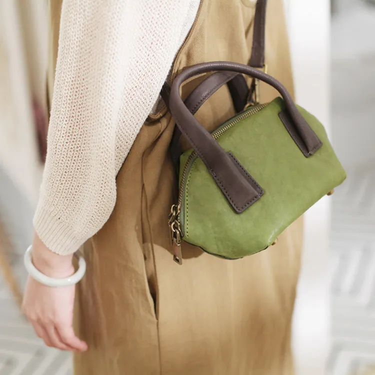 Ladies Small Pink Leather Satchel Handbags Over The Shoulder Purse for Women