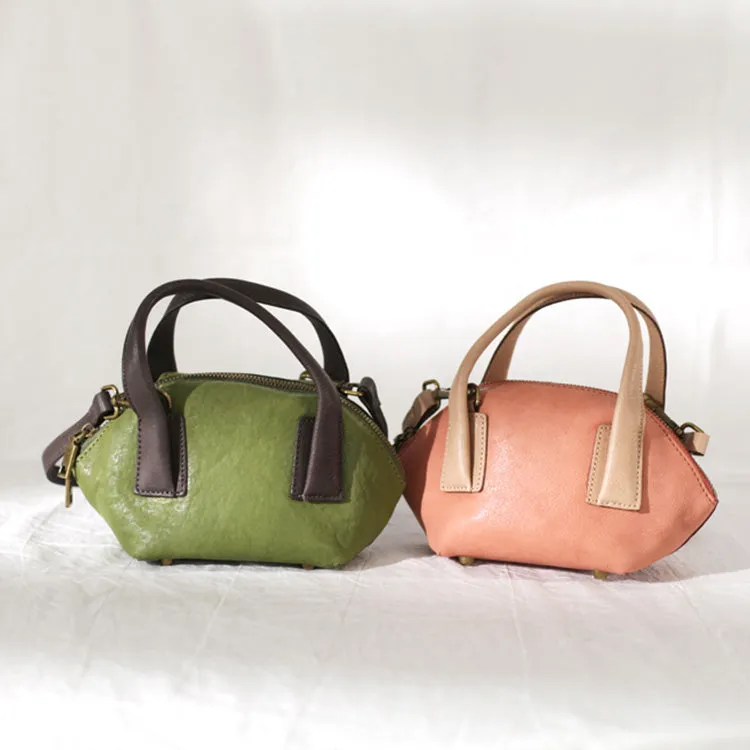 Ladies Small Pink Leather Satchel Handbags Over The Shoulder Purse for Women