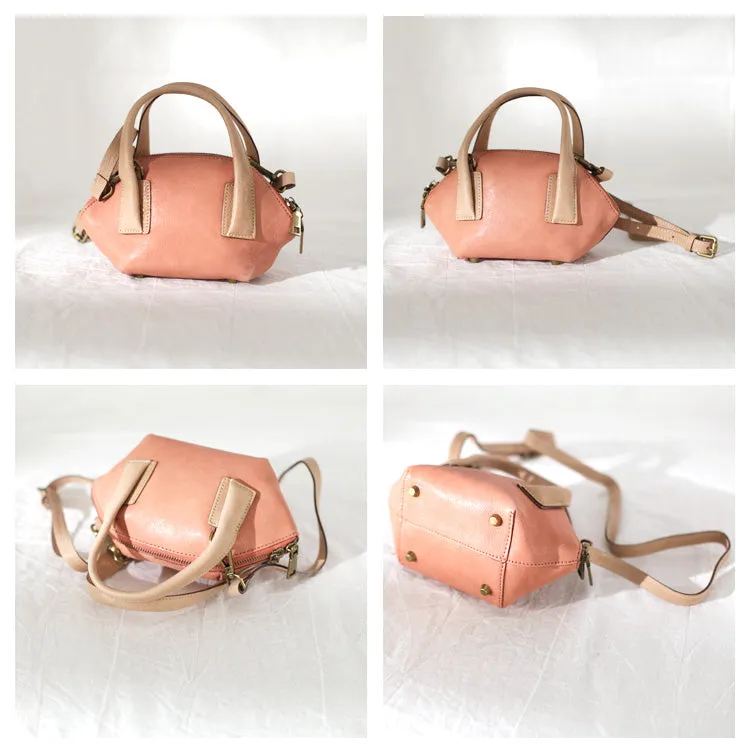 Ladies Small Pink Leather Satchel Handbags Over The Shoulder Purse for Women
