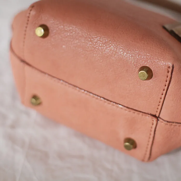 Ladies Small Pink Leather Satchel Handbags Over The Shoulder Purse for Women