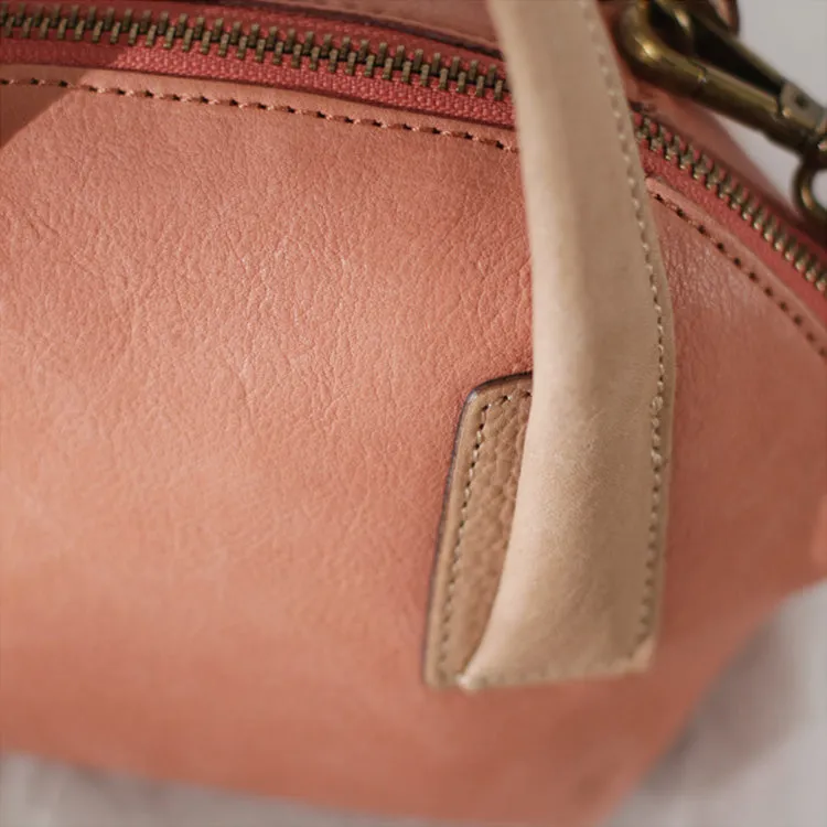 Ladies Small Pink Leather Satchel Handbags Over The Shoulder Purse for Women