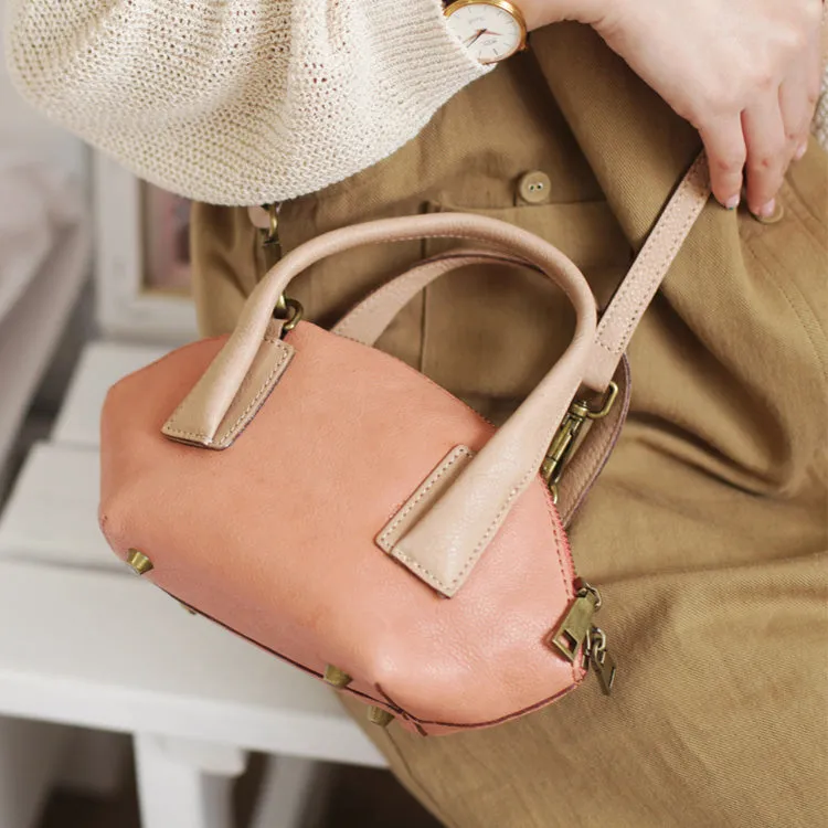 Ladies Small Pink Leather Satchel Handbags Over The Shoulder Purse for Women