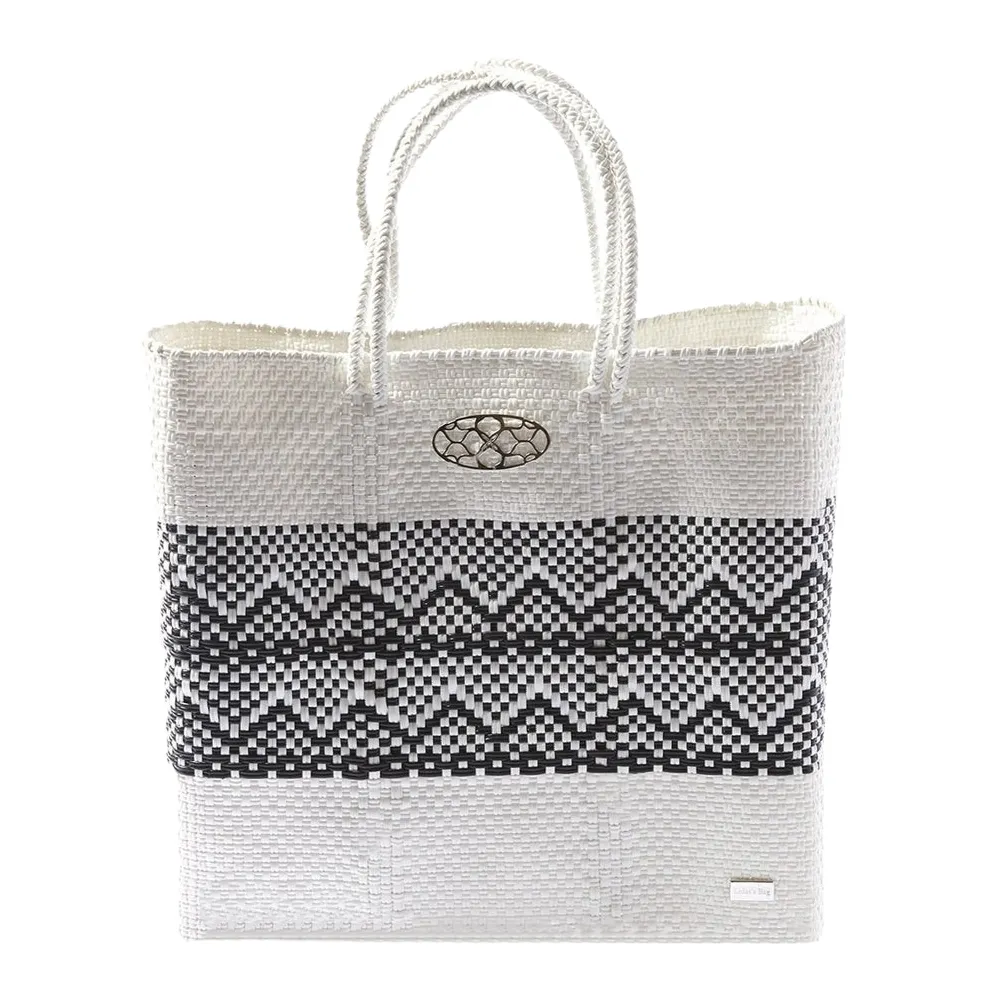 MEDIUM WHITE BLACK AZTEC BAND TOTE BAG