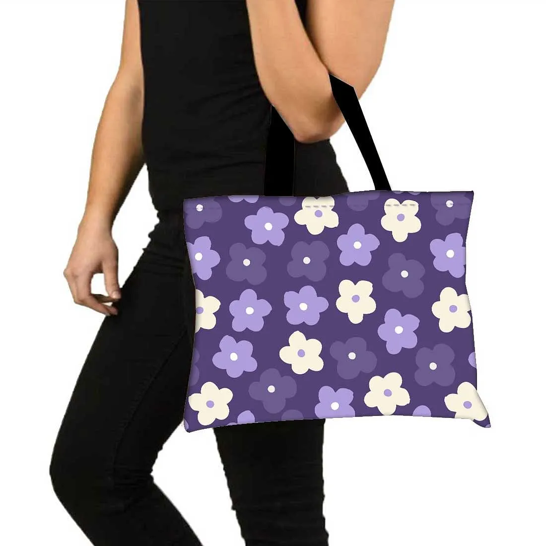 Nutcase Designer Tote Bag for Women Gym Beach Travel Shopping Fashion Bags with Zip Closure and Internal Pocket - Purple Flowers