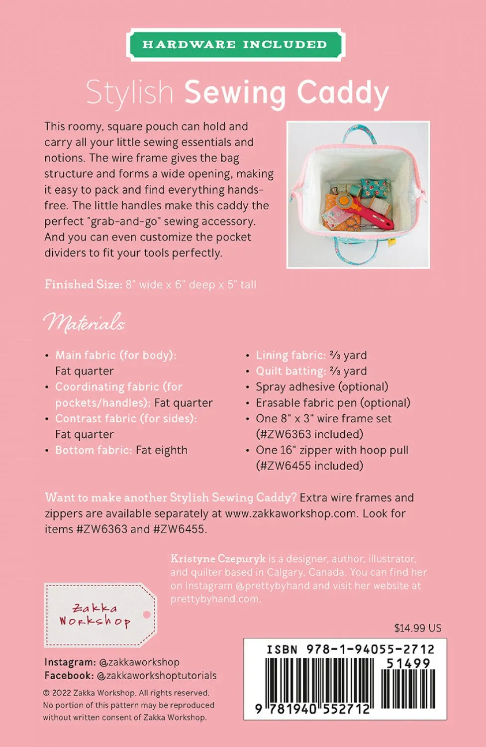 PATTERN, Stylish SMALL Sewing Caddy   Hardware Kit