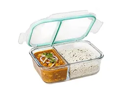 SIMPARTE Slim High Borosilicate Bakeware Safe Glass Jumbo Lunch Box with Bag for Microwave Safe & Oven Safe, Air Tight Leakproof Lunch, Tiffin Box, 1.4 Litre, Transparent