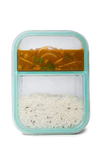 SIMPARTE Slim High Borosilicate Bakeware Safe Glass Jumbo Lunch Box with Bag for Microwave Safe & Oven Safe, Air Tight Leakproof Lunch, Tiffin Box, 1.4 Litre, Transparent