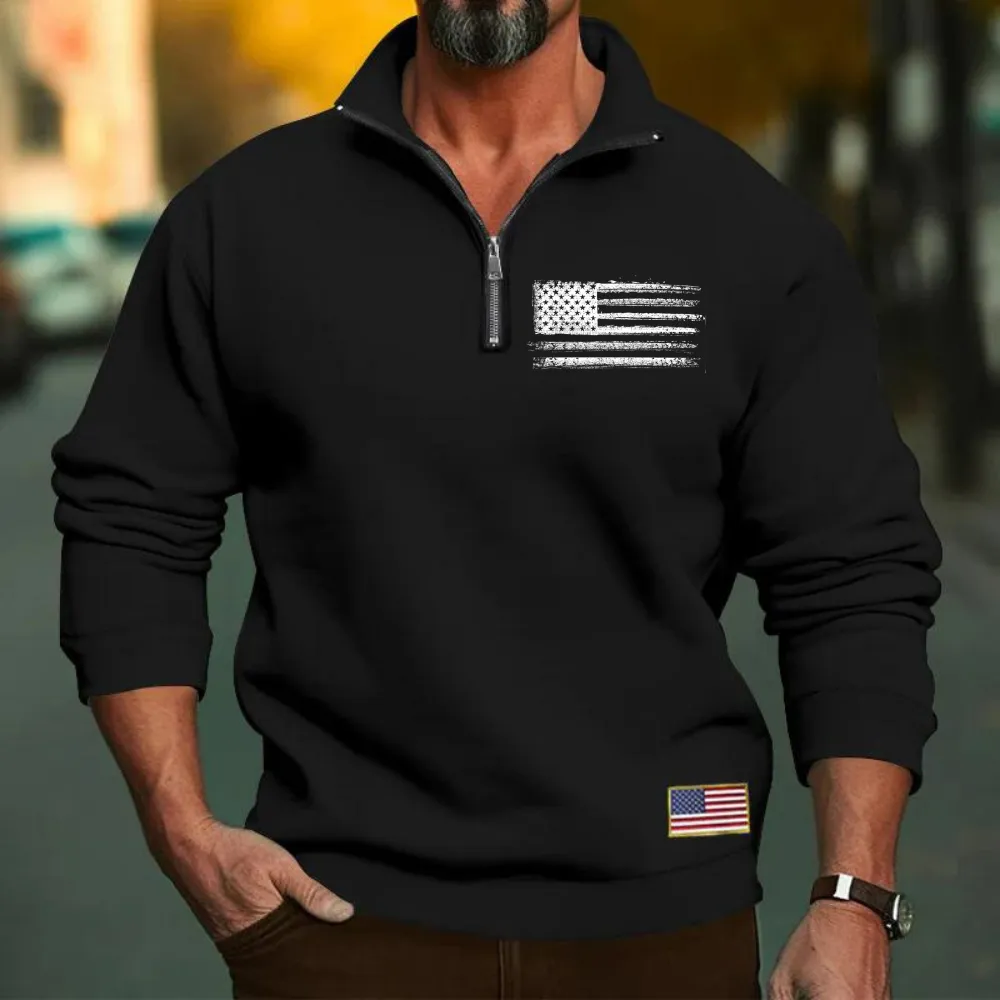 USA FLAG MEN'S CASUAL SPORTS COLLAR LOOSE ZIPPER SWEATERSHIRT